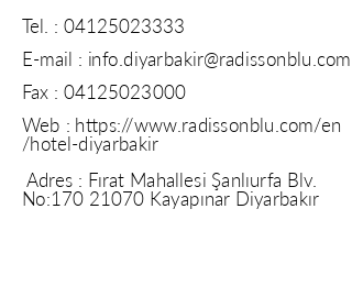 Radisson Blu Hotel Diyarbakr iletiim bilgileri