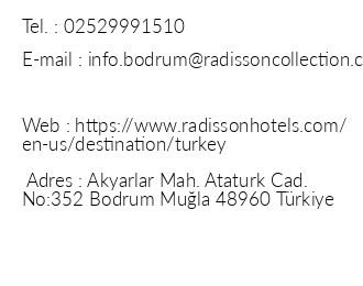 Radisson Collection Hotel Bodrum iletiim bilgileri