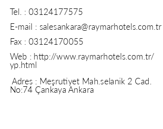 Raymar Hotels Ankara iletiim bilgileri
