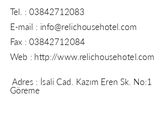 Relic House Hotel iletiim bilgileri