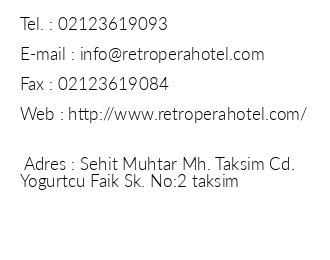 Retropera Hotel iletiim bilgileri
