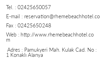 Rheme Beach Otel iletiim bilgileri