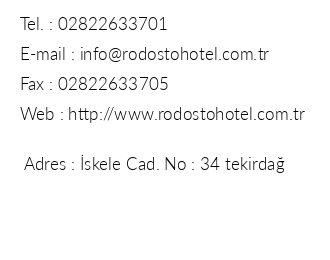 Rodosto Hotel iletiim bilgileri
