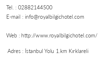 Royal Bilgi Hotel iletiim bilgileri