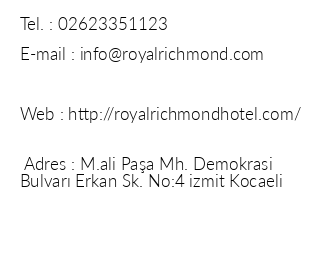 Royal Richmond Hotel iletiim bilgileri