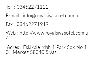 Royal Sivas Otel iletiim bilgileri