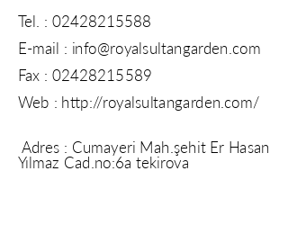 Royal Sultan Garden iletiim bilgileri