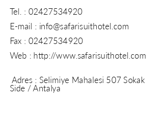 Safari Suit Hotel iletiim bilgileri
