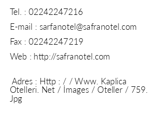 Safran Hotel iletiim bilgileri