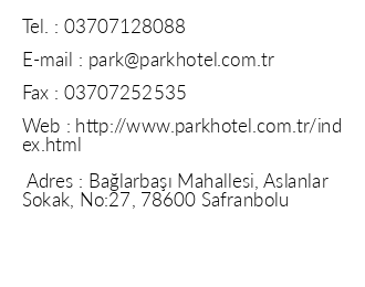 Safranbolu Park Hotel iletiim bilgileri