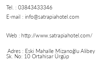 Satrapia Cave Hotel iletiim bilgileri