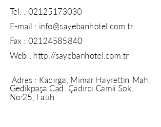 Sayeban Hotel stanbul iletiim bilgileri