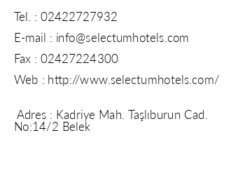 Selectum Luxury Resort iletiim bilgileri