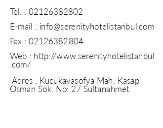 Serenity Hotel stanbul iletiim bilgileri