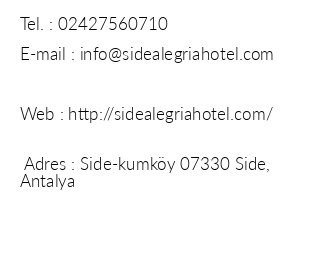 Side Alegria Hotel & Spa iletiim bilgileri