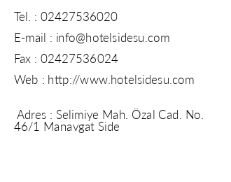 Side Su Hotel iletiim bilgileri