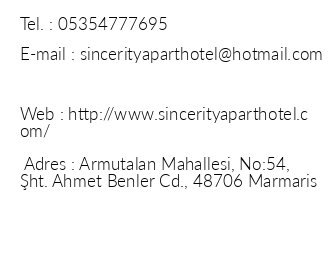 Sincerity Apart Hotel iletiim bilgileri