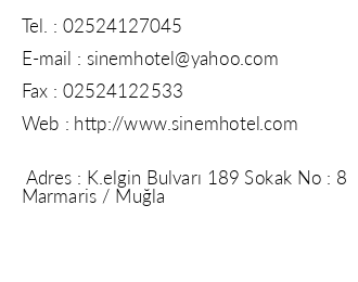 Sinem Hotel iletiim bilgileri