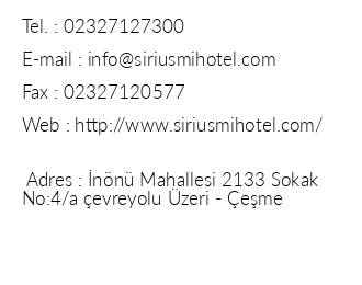 Sirius Mi Hotel iletiim bilgileri