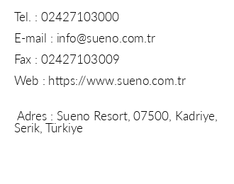 Sueno Hotels Golf Belek iletiim bilgileri