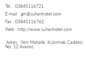 Suhan Hotel iletiim bilgileri