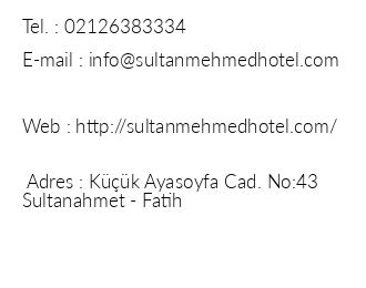 Sultan Mehmed Hotel iletiim bilgileri