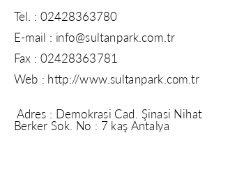 Sultan Park Hotel iletiim bilgileri