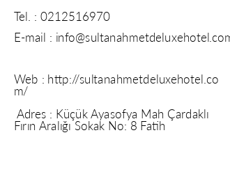 Sultanahmet Deluxe Hotel iletiim bilgileri