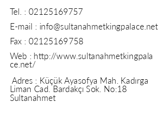 Sultanahmet King Palace Hotel iletiim bilgileri