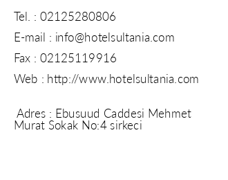 Hotel Sultania iletiim bilgileri