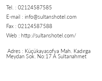 Sultans Hotel iletiim bilgileri