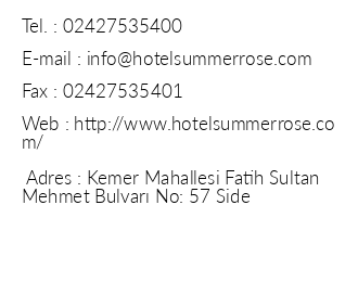 Summer Rose Hotel iletiim bilgileri