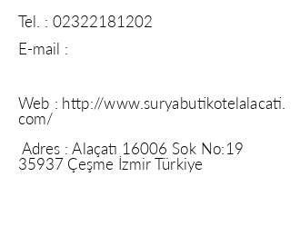 Surya Butik Otel iletiim bilgileri