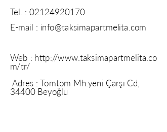 Taksim Apart Melita iletiim bilgileri