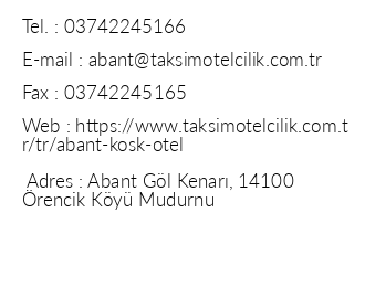 Taksim nternational Abant Kk iletiim bilgileri