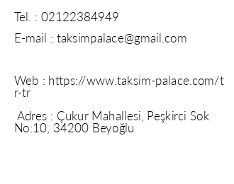 Taksim Palace Hotel iletiim bilgileri