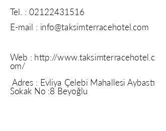 Taksim Terrace Hotel iletiim bilgileri