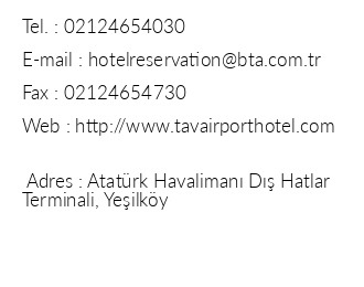 Tav Airport Hotel stanbul iletiim bilgileri