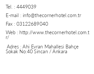 The Corner Hotel Ankara iletiim bilgileri