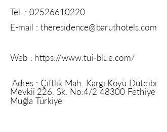 The Residence At Tui Blue Sensatori Barut Fethiye iletiim bilgileri