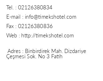 Timeks Hotel iletiim bilgileri