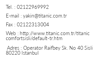 Titanic Comfort Hotel iletiim bilgileri