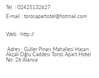 Toros Apart Hotel iletiim bilgileri