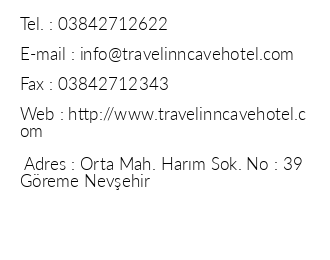 Travel nn Cave Hotel iletiim bilgileri