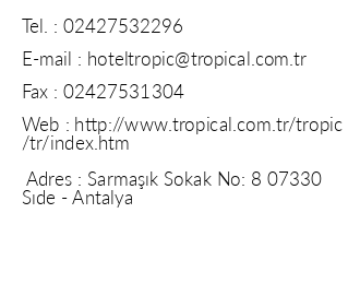 Tropic Apart Otel iletiim bilgileri
