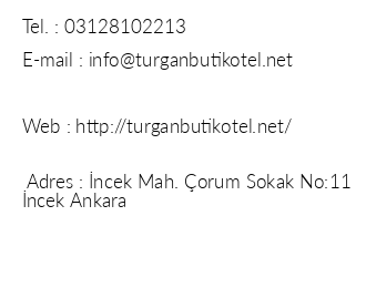 Turgan Butik Otel iletiim bilgileri