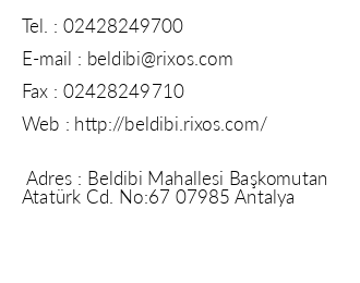 Rixos Hotel Beldibi iletiim bilgileri