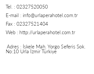 Urla Pera Hotel iletiim bilgileri