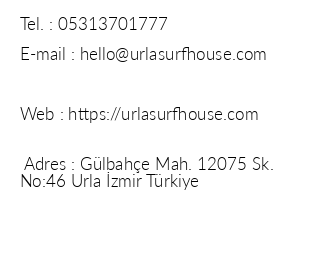 Urla Surf House Hotel iletiim bilgileri