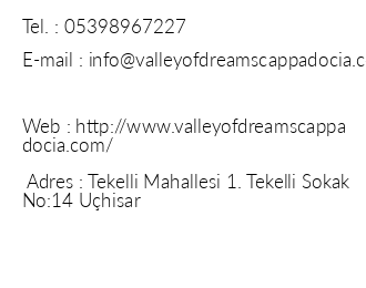 Valley Of Dreams Cappadocia iletiim bilgileri